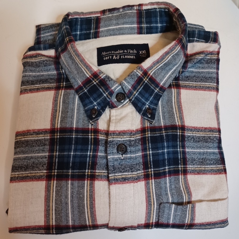 Abercrombie & Fitch Men's Soft Flannel  Beige Plaid Button Down Shirt. Size 2XL